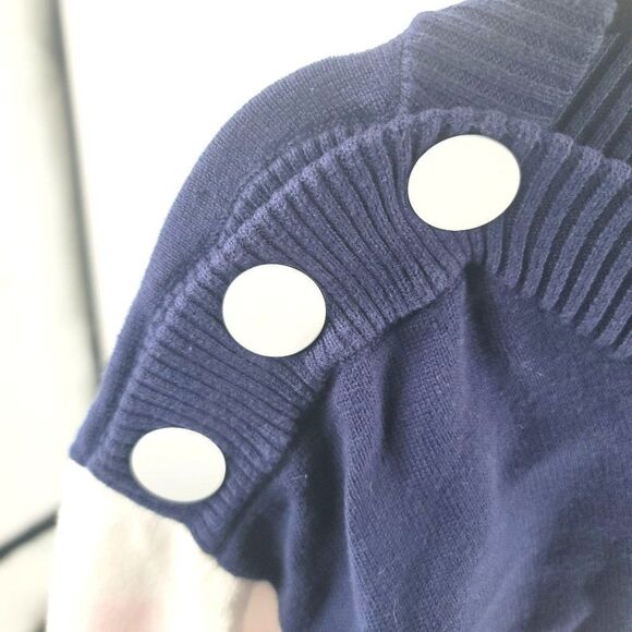 Cabi Blue Sweater Short Sleeve Stripe Buttons Small Sailor Navy White Stripes - Picture 4 of 5